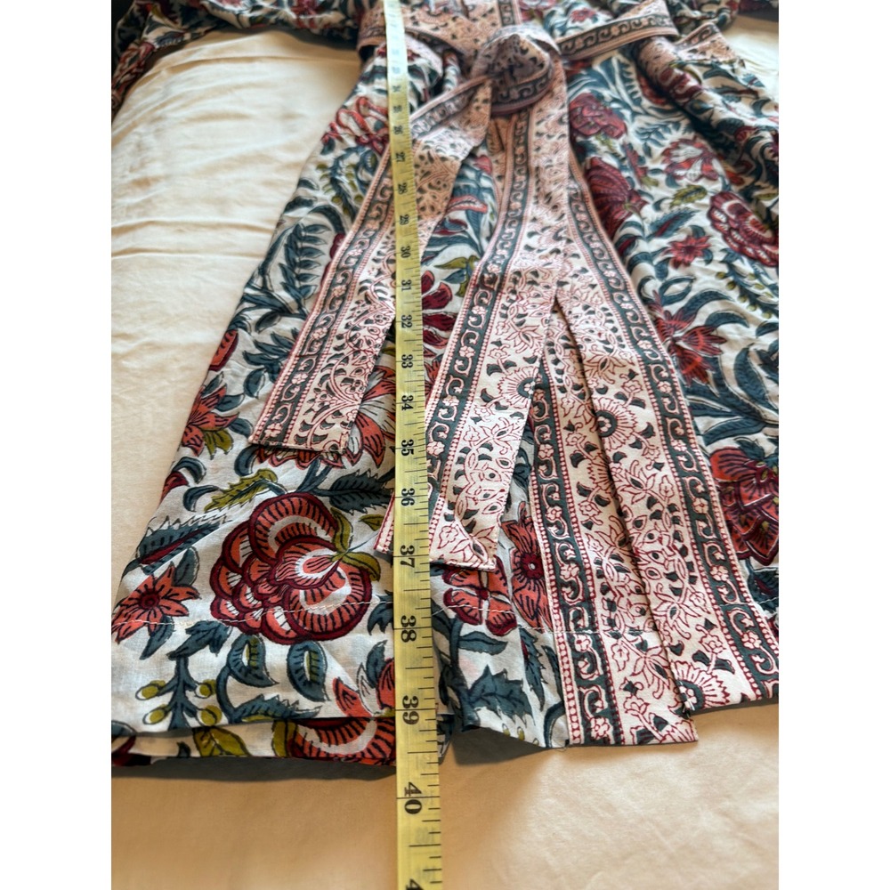 Pottery Barn Floral Block Print Robe Multicolor Cotton Kimono Wrap Belted O/S - Picture 4 of 4
